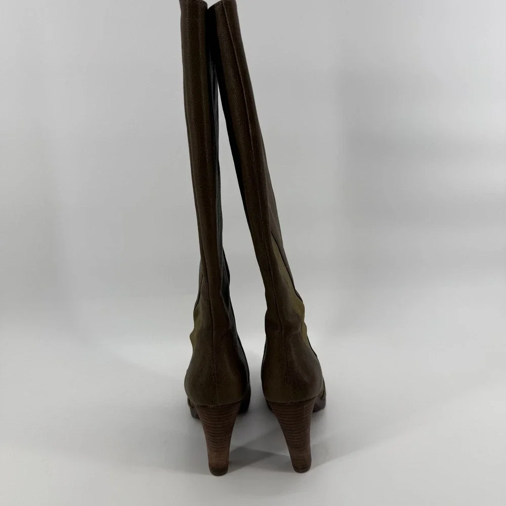 TSUBO Knee High Boots Womens 7 Tarian Olive‎ Green Leather Side Zip Block Heel